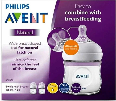 AVENTSCF030/20 NATURL 0M+ 125ML 2PC WIDE NECK BOTTLE