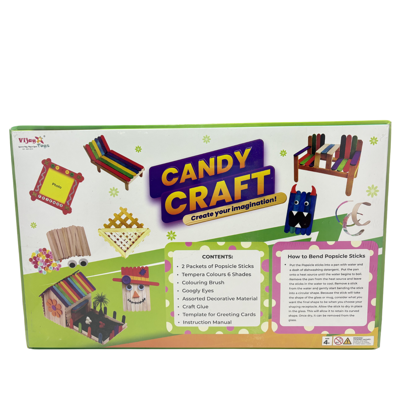 Candy craft kit packaging with colorful illustrations and text on a white background