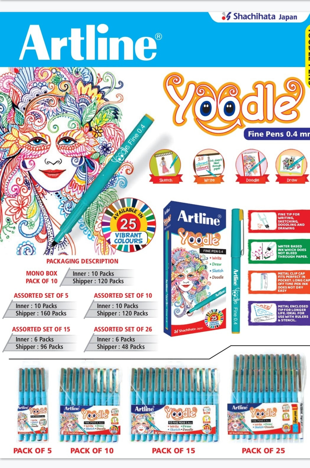 Artline Yoodle Pen 0.4mm 25pc