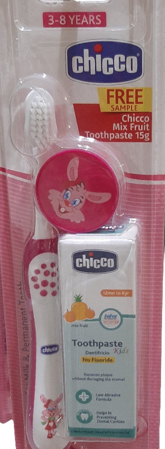 CHICCO TOOTH BRUSH +PASTE PINK 3-8YRS