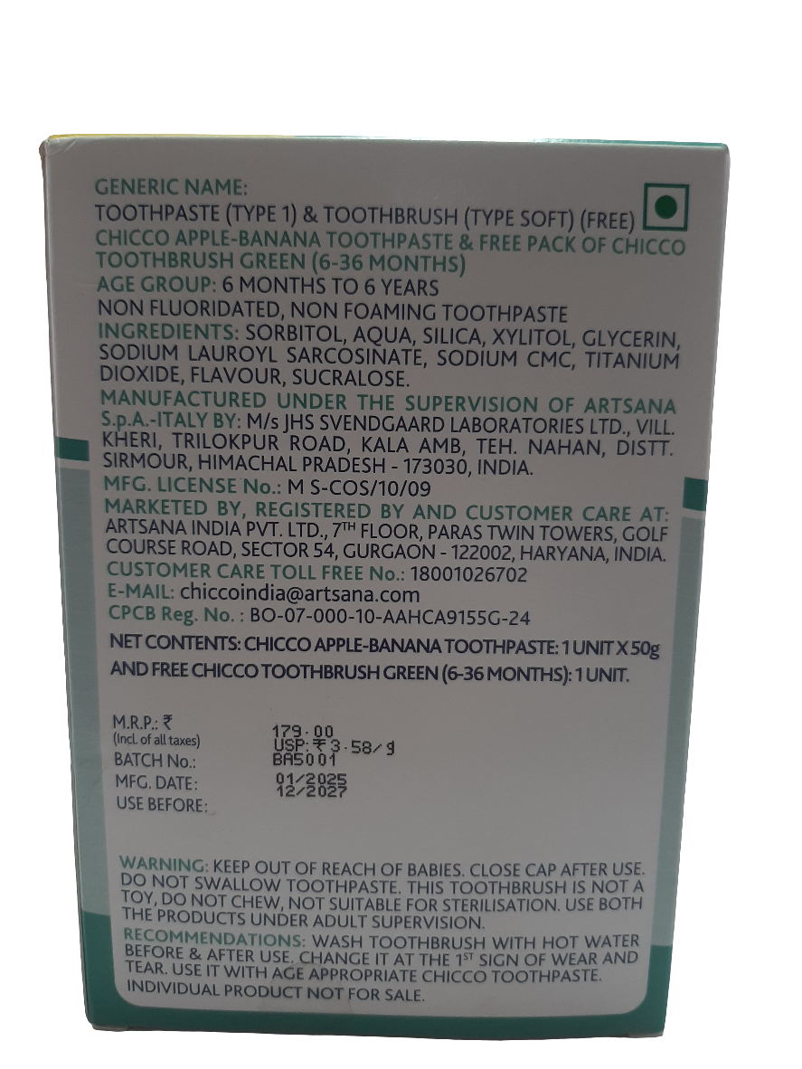 CHICCO APPLE BANANA TOOTHPASTE +BRUSH 6-6YR