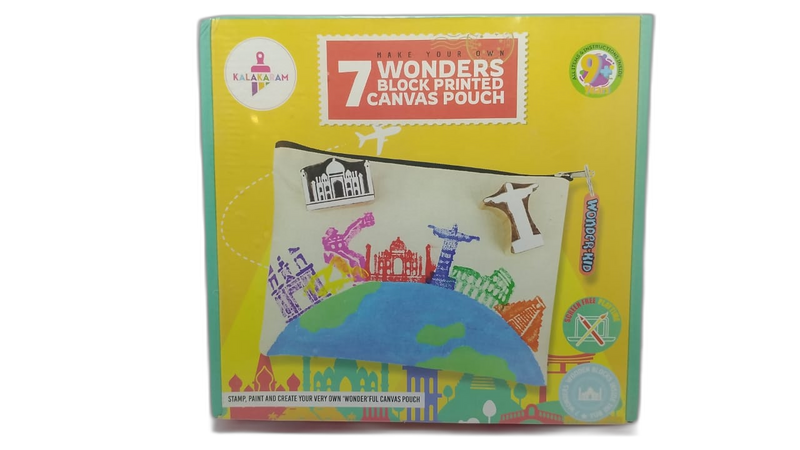 KALAKARAM KKM6016W 7-WONDERS BLOCK PRINT CANVAS POUCH