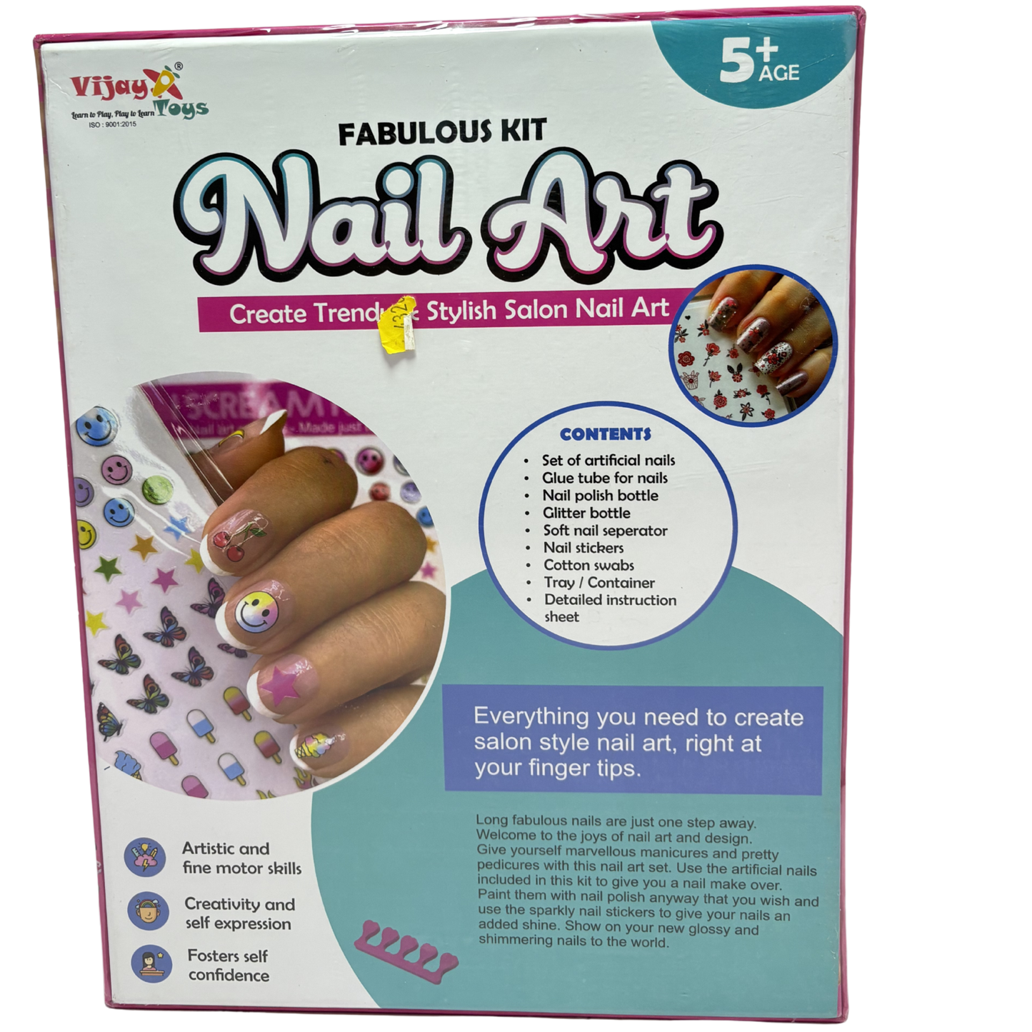 Vijay Toys Nail Art kit packaging with images of nails and text on a white background
