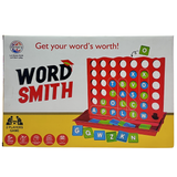 Box of 'Word Smith' game with colorful letters and text on a white background