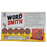 Box of Word Smith board game with colorful letters and text on a white background