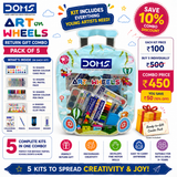 DOMS Art on Wheels art kit packaging with colorful design and product details.