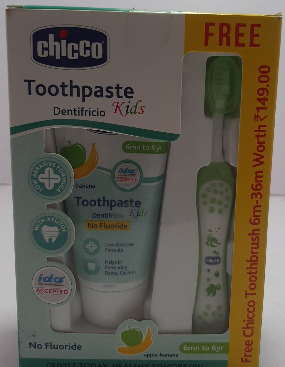 CHICCO APPLE BANANA TOOTHPASTE +BRUSH 6-6YR