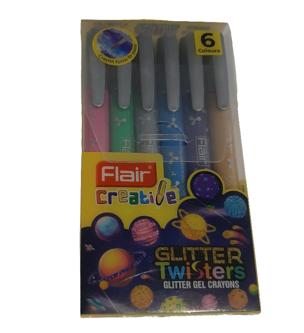 FLAIR GLITTER TWISTERS GEL CRAYONS 6PC