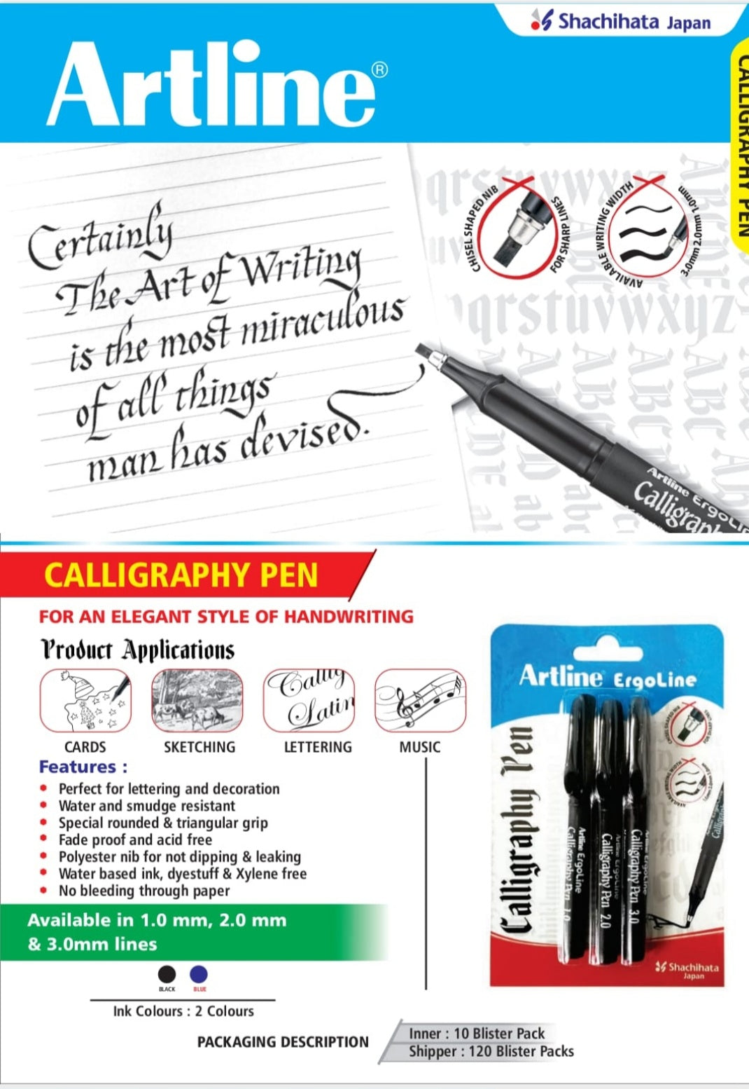 ARTLINE CALLIGRAPHY PEN  Blk/blue
