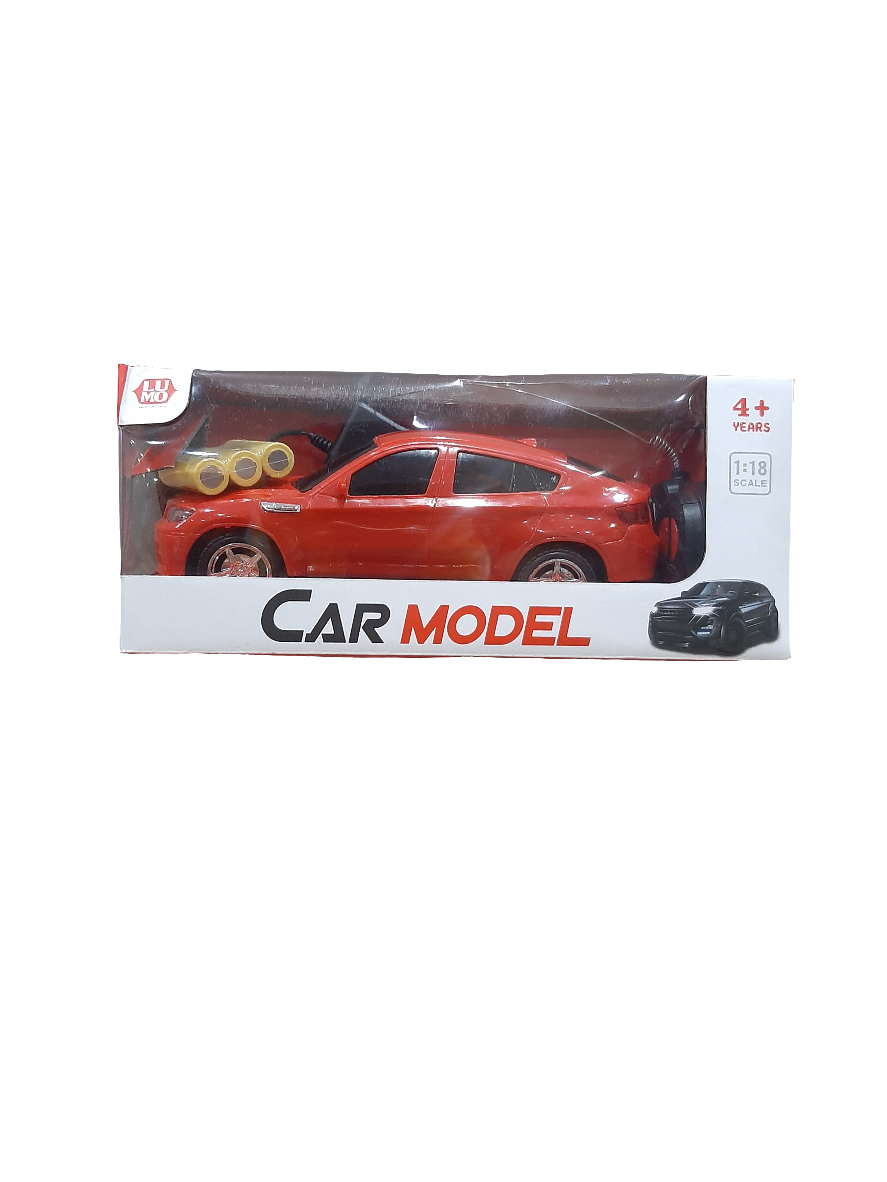 Red car model in packaging with 'Car Model' text on a white background