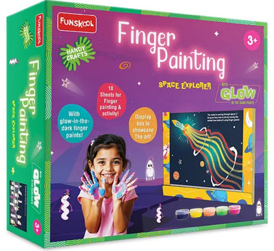 Funskool Finger Painting kit packaging with a child's face on a purple and green background